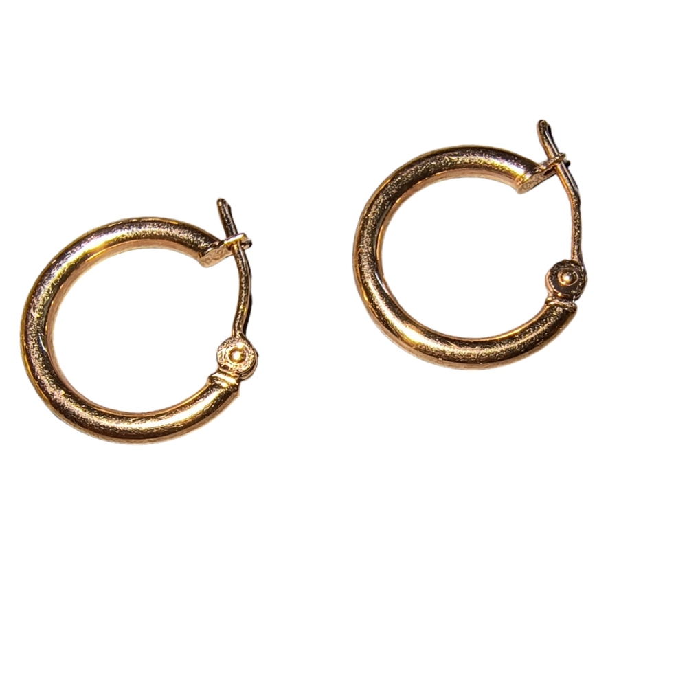 14K Rose Gold Small Huggie Hoop Earrings - Picture 2 of 9